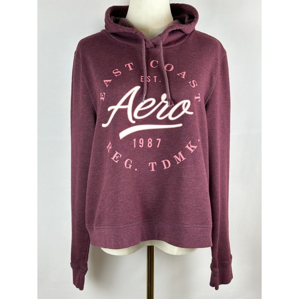 Aeropostale Hoodie Women’s XL Burgundy East Coast Aero EST 1987 Graphic Pullover
